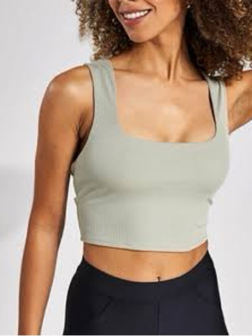 ALO Yoga Ribbed Square-Neck Crop Tank Top - Sage Green Medium